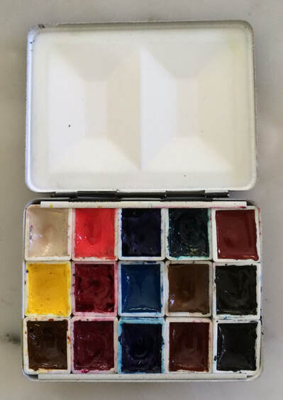Watercolor paint handmade travel palette tin - 18 whole pans of