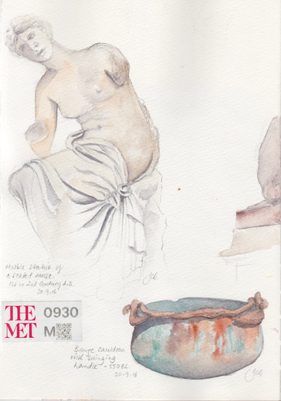 Left hand side - sketching in New York Metropolitan Museum